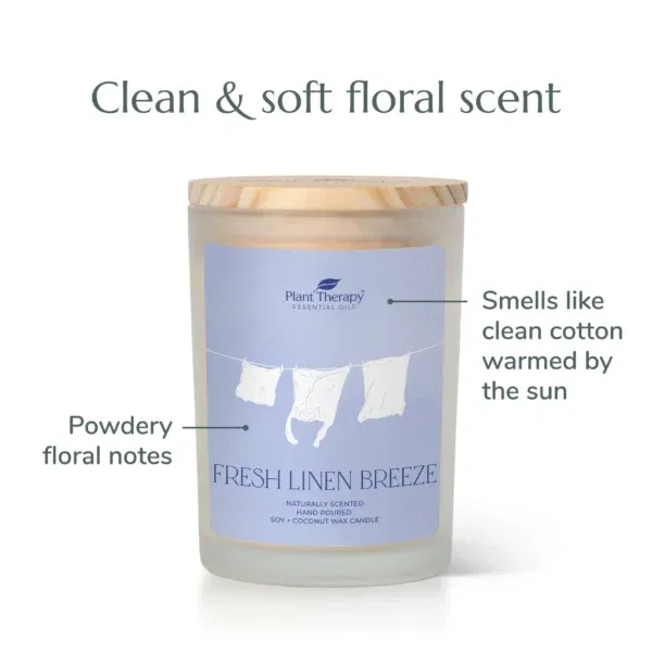 純淨微風天然香氛蠟燭 9oz正面照，備註清新純淨的香氣，帶有粉狀花香調。